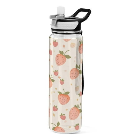 

Sports Water Bottle 1000ML Tritan Food Grade Clear Water Bottle Fitness Outdoor Sports BikeLovely Red Strawberries Seamless