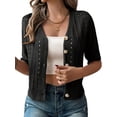 thumbnail image 2 of Women'S Comfy Knit Sweater Cardigan Casual Hollow-Out Short Sleeve Cardigan for Wear Black L, 2 of 9