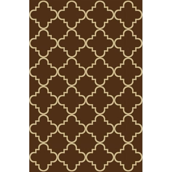 Anti-Bacterial Rubber Back AREA RUGS Non-Skid/Slip 5x7 Floor Rug | Brown Moroccan Trellis Indoor/Outdoor Thin Low Profile Living Room Kitchen Hallways Home Decorative Traditional Area Rug