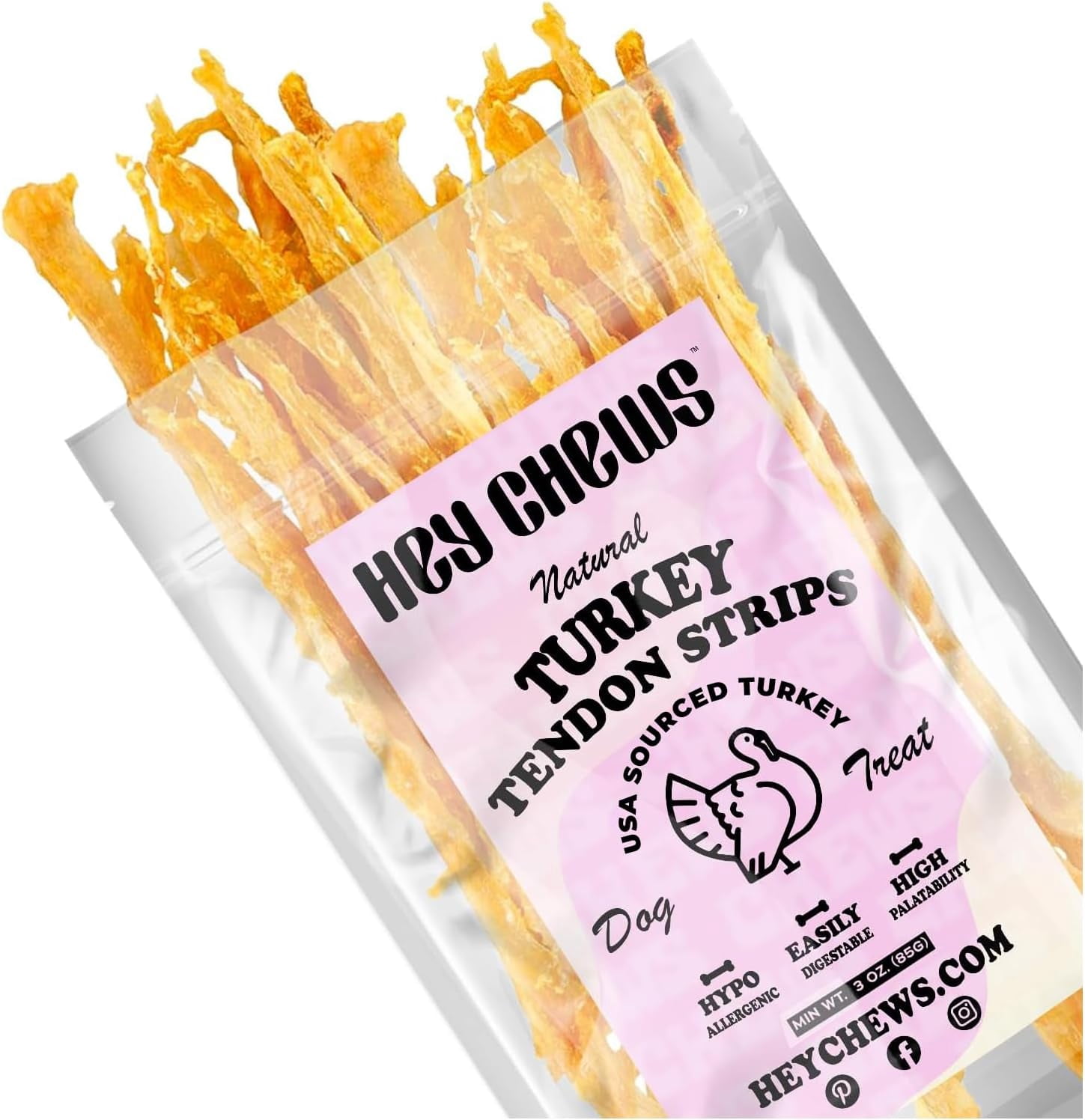Turkey Tendons for Dogs - Turkey Dog Treats, Tenderloin - Made in The USA -Hypoallergenic Treats for Dogs - 9 oz