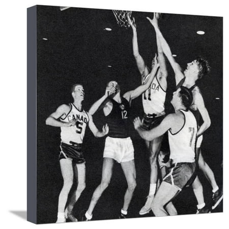 Canadian and Russian Basketball Teams Competing at the 1956 Melbourne Olympic Games Stretched Canvas Print Wall