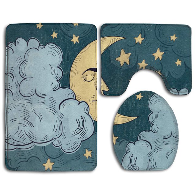 ABPHQTO Luna durmiente Juego de alfombras de baño de 3 piezas Alfombra de baño Alfombra de contorno y tapa de inodoro