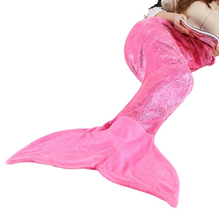 LANGRIA Mermaid Tail Blanket for Adults and Children Soft Warm All Season Snuggle Sleeping Life-like Little Mermaid Glittering Flannel Throw Blanket for Bed Sofa Couch (60 x 25 inches, Pink)