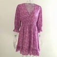 thumbnail image 2 of MORTTIC Women's Floral V-Neck Smocked Boho Flowy Mini Dress with Elastic Waist for Spring Summer Fall Purple，XL, 2 of 4