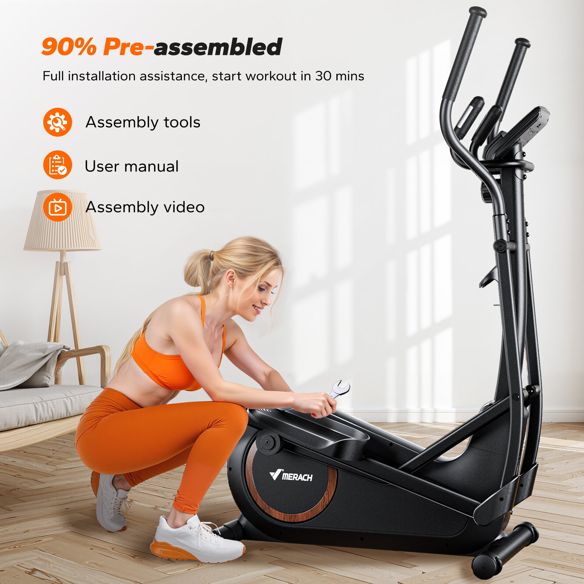 MERACH Elliptical Machine with 16 Resistance Levels, Quiet Home Cardio Fitness Equipment, 16.5"–19" Stride Options