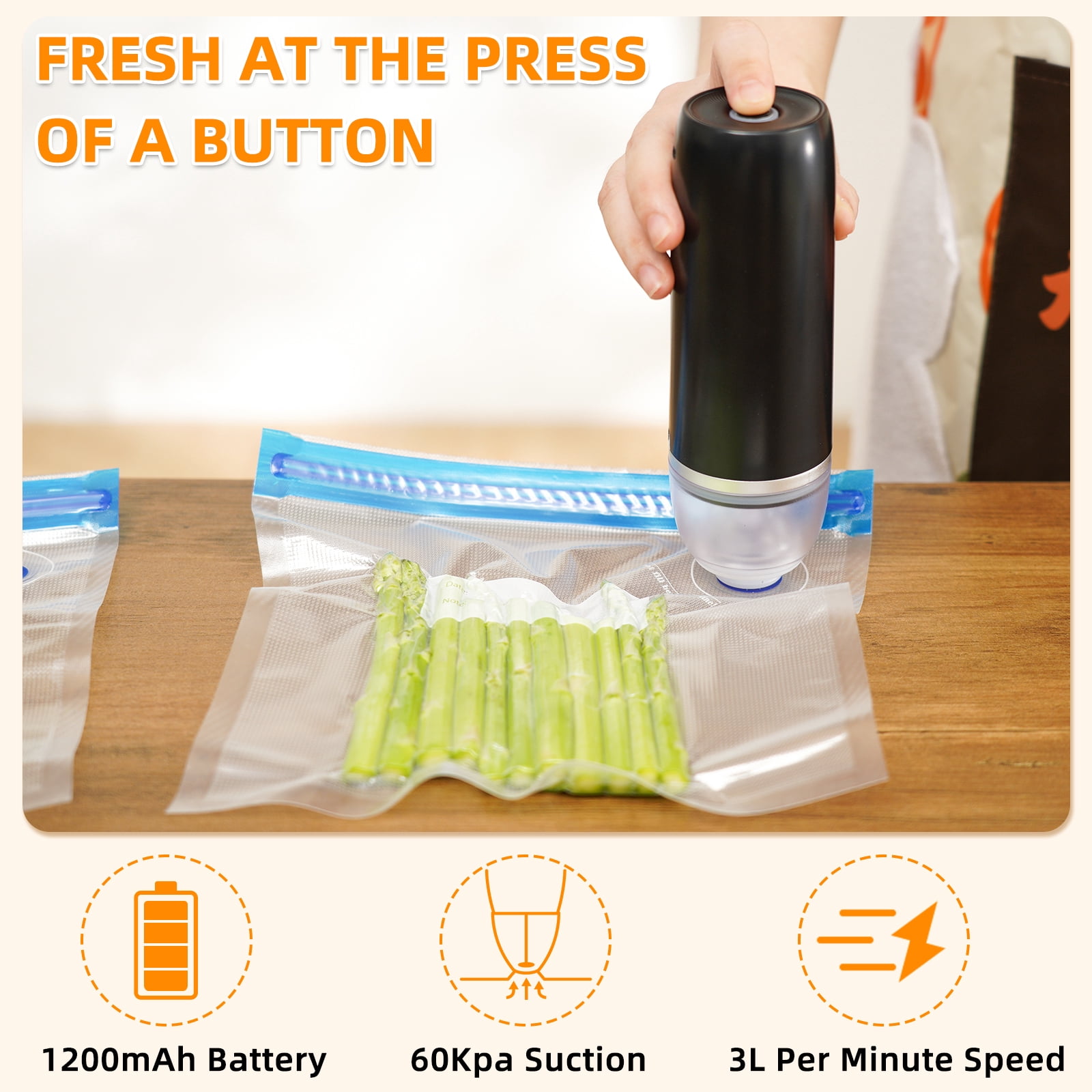 YEERSWAG Handheld Vacuum Sealer Cordless Portable Food Sealer Machine for Travel, Kitchen, Freezer,5 Reusable Bags Included