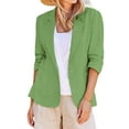 thumbnail image 2 of Women's Blazers & Suit Jackets Clothing 2025!Linen Suit Jackets Women Casual 3/4 Stretchy Ruched Sleeve Lightweight Work Office Jacket With Pockets, 2 of 9