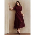 thumbnail image 3 of Burgundy Dress With Short Sleeve And Ruffled Hem, 3 of 30