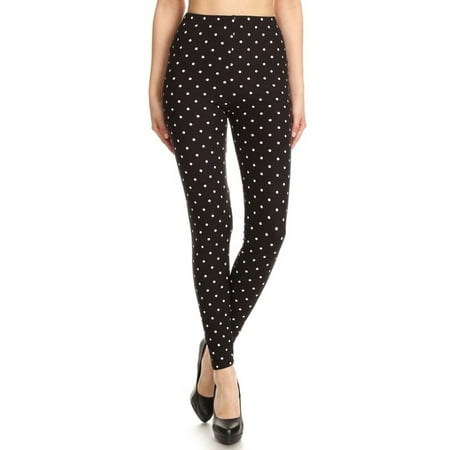 Polka Dot Ruffle Legging - Womens Unique Graphic Pattern Print Black Polka Dot Regular Size Leggings (One Size)