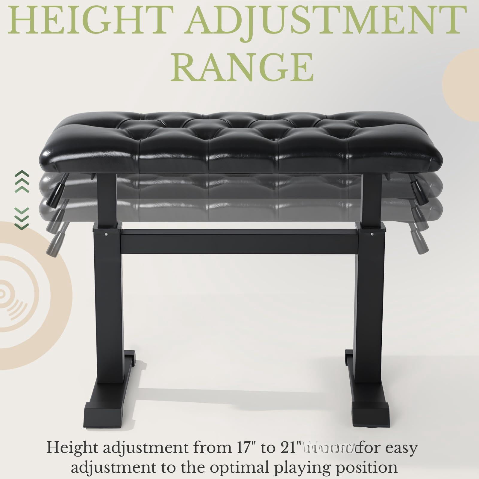 Hydraulic Piano Bench  Keyboard With Padded Cushion Ajustable Duet Heavy Duty Chair 28" X 12.2" Pu Leather Stool For Musicians