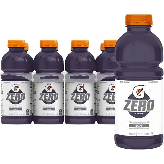 Gatorade Zero Sugar Thirst Quencher Grape, 20 fl oz Bottles, 8 Count Bottles