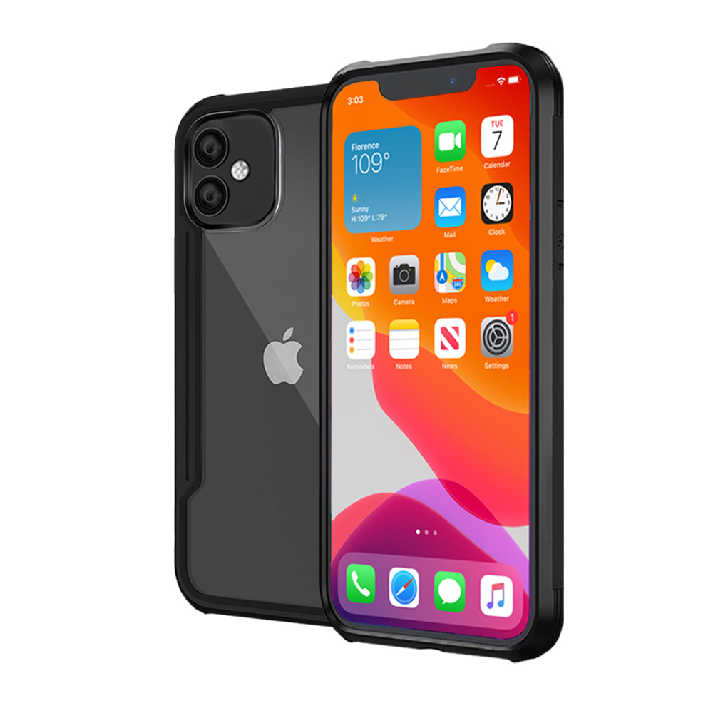 iPhone 12 Mini Black Bumper Case (5.4inch) with Clear Back and Raised