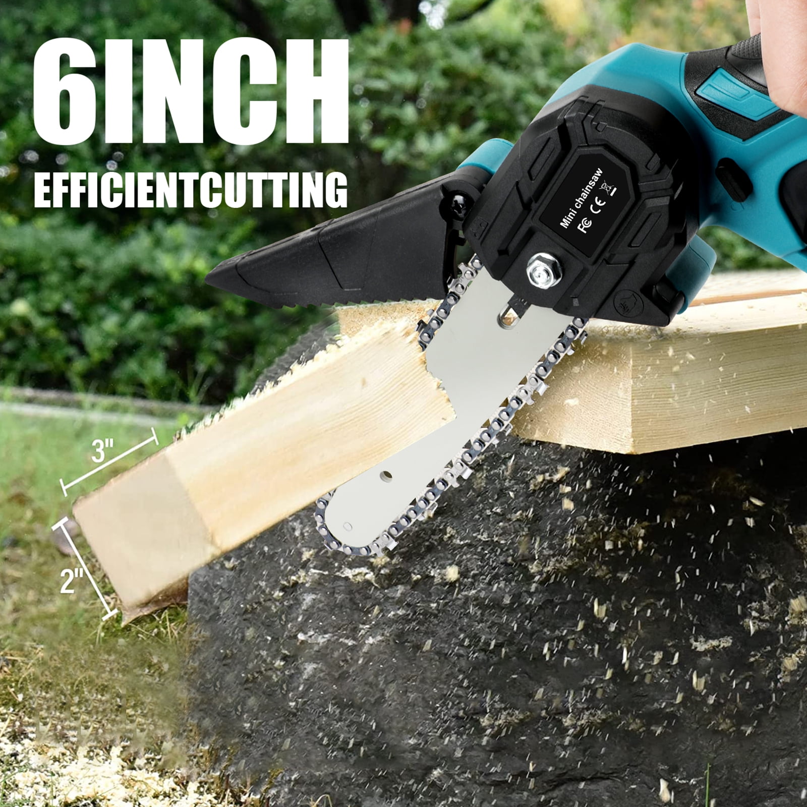 LabTEC 4+6inch Mini Chainsaw with 2PCS 5500mAh Batteries and Charger,Elcctric Cordless Chainsaw Set with Security Lock for Wood Cutting Tree Pruning Trimming, Blue