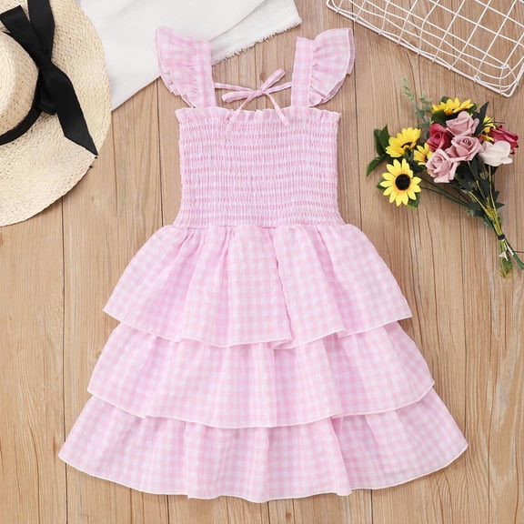 RTKFRFLM Toddler Girls Casual Dresses Summer Baby Sweet Floral Print Dress With Smocked Bodice Princess Party Dress Girl Beach Sundress Dresses,Size 2-3 Years