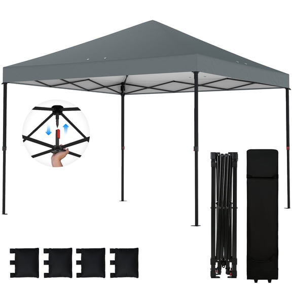 10 x 10 ft Pop Up Canopy Tent with One Push Setup, Outdoor Portable Instant Canopy Shelter w/ Roller Bag, Dark Gray