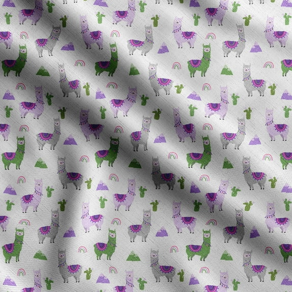 Soimoi Llama Alpaca Print, Silk Fabric, Decor Sewing Fabric by The Yard 42 Inch Wide,Decorative Fabric for Shirts Suits Ties, Green & Purple