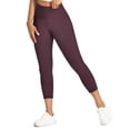 thumbnail image 3 of UUE 21"Inseam Burgundy Red Workout Leggings for Women,Yoga Capris with Pockets Tummy Control, Butt Lifting Leggings for Running, Hiking, Cycling, 3 of 5