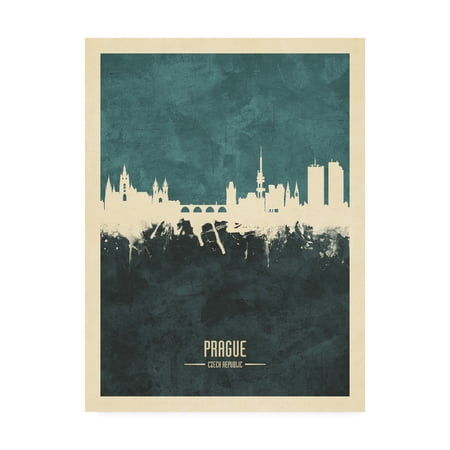 Trademark Fine Art 'Prague (Praha) Czech Republic Skyline Teal' Canvas Art by Michael Tompsett