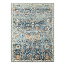 9 x 12 ft. Blue & Orange Floral Stain Resistant Indoor & Outdoor Rectangle Area Rug