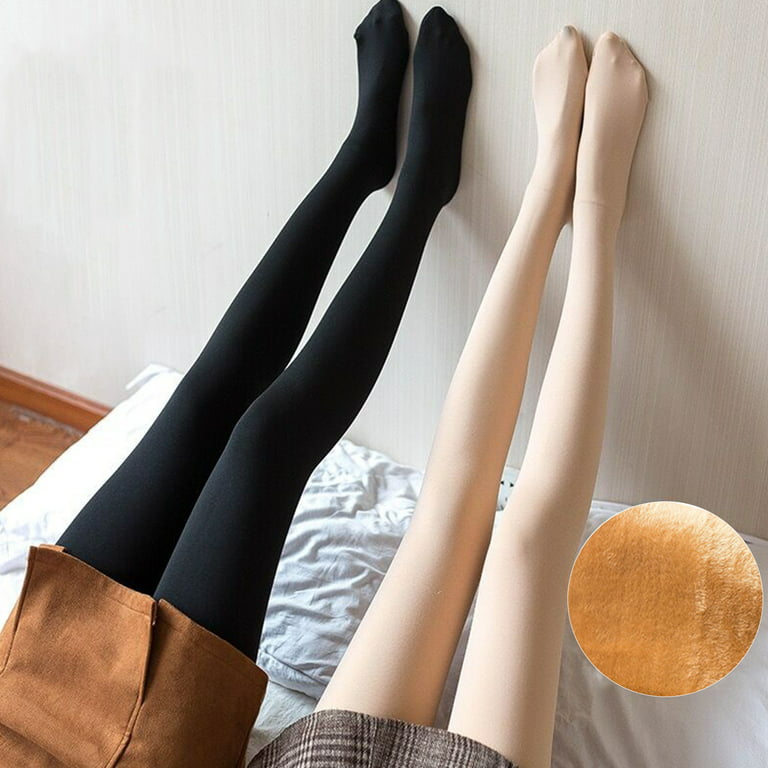 A Pair Of Winter Warm Fleece Lined Pantyhose With Feet Thick Velvet Sports  Stocking Thermal Skiing Leggings Skin