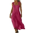 thumbnail image 3 of Xcmzpl Robes Débardeurs d'Été pour Femmes Col Rond Anneau O Épaule Sans Manches Robes en Lin Unies Décontractées Coupe Ample Robes Maxi, 3 of 8