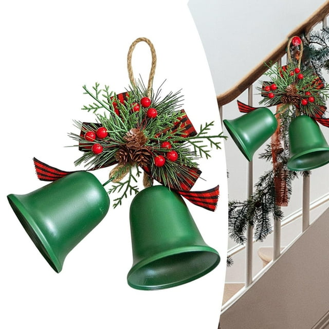 Adorno colgante de campanas navideñas, decoración navideña rústica de metal, decoración navideña para manualidades, fiesta, foto, accesorio Verde sólido