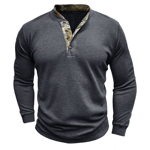 RKSTN Mens Sweatshirt knit Beefy Muscle Basic Solid Pure Color Shirts Long Sleeve V Neck Blouse Tops with Buttons