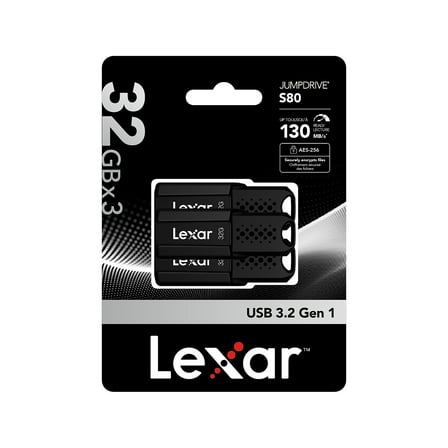 Lexar JumpDrive S80 32GB USB 3.2 Type-A Flash Drive Black 3/Pack (LJDS080032G-BNBNU3)