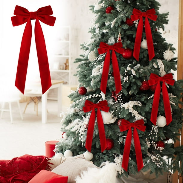 Gran moño de terciopelo rojo de Navidad, decoración del hogar, ropa y accesorios