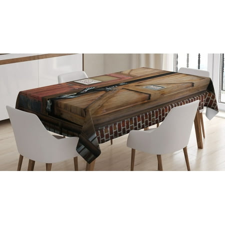 

Ambesonne Zombie Tablecloth Rectangular Table Cover Monster Wood Door 52 x70 Umber Chestnut Brown