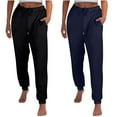 thumbnail image 2 of ctdiral Jogger Sweatpants 2 Pack for Women Baggy Elastic High Waisted Tapered Pants Fall Thin Fleece Comfy Sweatpants Outdoor Workout Joggers with Pockets Navy L, 2 of 8