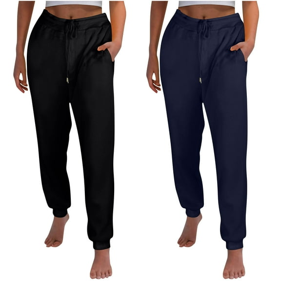 LLYwey Lightweight Pants Women Ladies Casual Trousers Pants Plus Velvet Thick Solid Color Large Size Running Fitness Sports Pants New Full Length Pants Regular Fitted Navy S