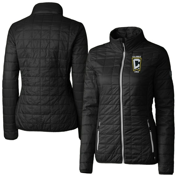 Women's-Cutter & Buck  Black Columbus Crew Rainier PrimaLoft Eco Insulated Full-Zip Printed Puffer Jacket