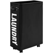 DOKEHOM 25-Inches Slim Laundry Basket on Wheels, Collapsible Rolling Laundry Hamper, Foldable Narrow Corner Clothes Storage Bins (Black)