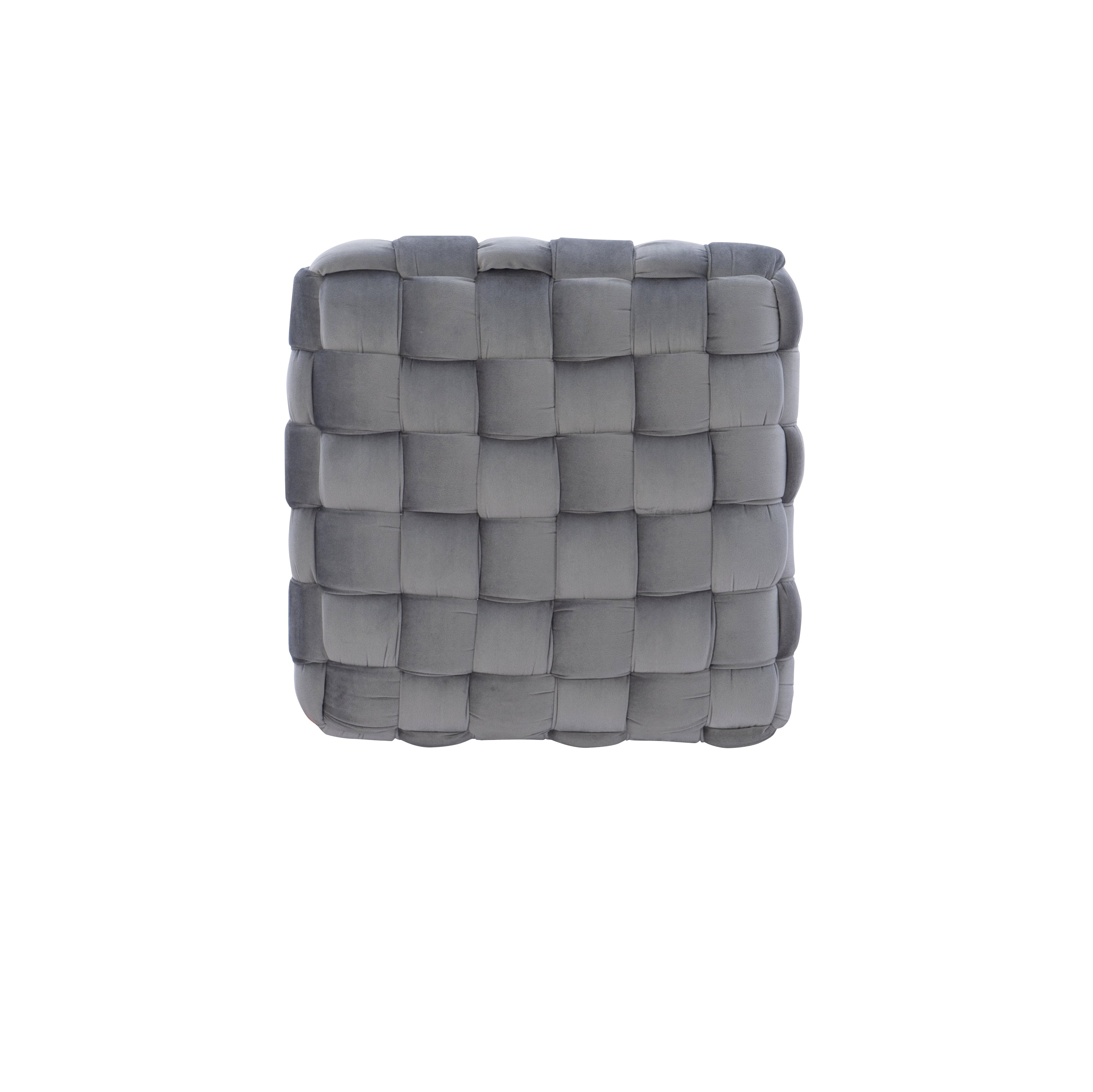 Powell Anya Square Handwoven Velvet Ottoman with Hairpin Legs, Gray