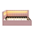 thumbnail image 6 of Euroco Upholstered Full Size Platform Bed with Storage Headboard, Trundle Bed, LED Light and USB Charging for Kids and Adults, Pink, 6 of 11