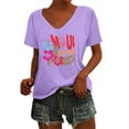 thumbnail image 2 of HOWPAY Summer T Shirts for Women Short Sleeve V Neck Tees Loose Fit Baggy Work Pullover Lightweight Comfy Vintage Y2K Streetwear Purple M, 2 of 4
