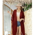 thumbnail image 5 of LA LEELA Women's Chiffon Summer Beach Open Front Holiday Kimono Beachwear Duster Cardigans 3X-4X Maroon, Plain, 5 of 5