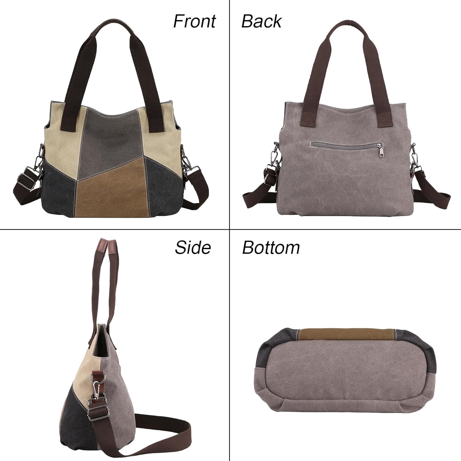 Women's Canvas Tote Purse for Work,Medium Casual Multi Pocket Crossbody Tote Bag with Shoulder Strap