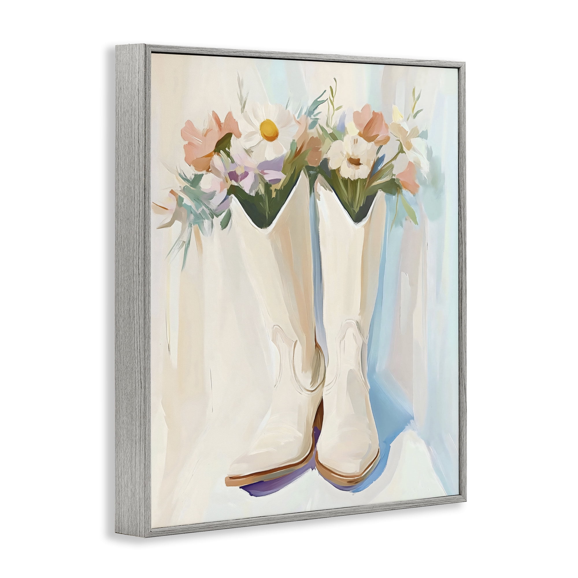 Stupell Industries Floral White Cowgirl Boots Gray Framed Giclee Art, design by The Prints Vibe