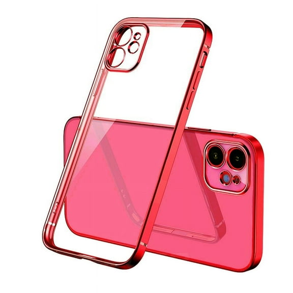 For iPhone 12 Clear Silicone Case With Red Edge