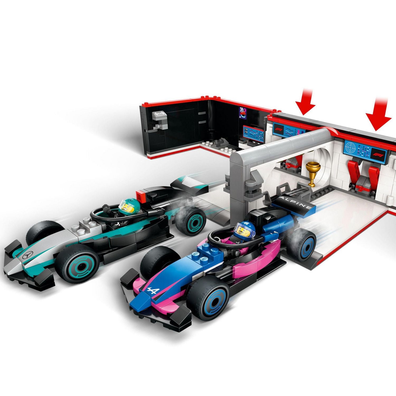LEGO City F1 Garage & Mercedes-AMG & Alpine Cars Toy - Model Race Car Building Toy and Portable Playset for Kids, Boys and Girls, Ages 7+ - F1 Collectible for Fans - Gift Idea for Birthdays - 60444, Includes 678 Pieces, Ages 7+