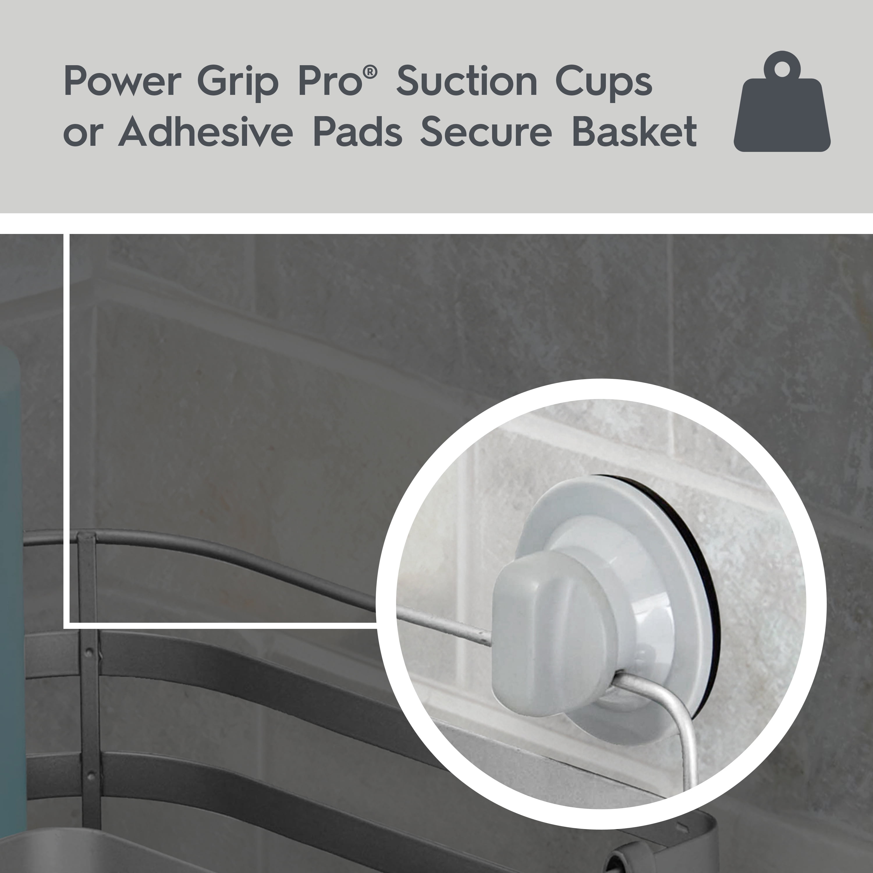 (2 pack) Better Homes & Gardens Adhesive or Suction Mount Steel Shower Corner Storage Basket, Satin Nickel