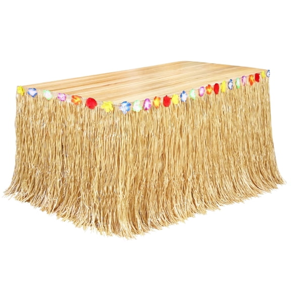 Fovths 108 x 29.5" Tropical Hawaiian Party Decorations Straw Yellow Table Skirt