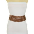 thumbnail image 4 of Women Elastic Strap Brown Faux Leather Belt Silver Studs Spikes S M, 4 of 8