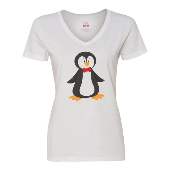 Inktastic Cute Penguin, Penguin With Red Bow Tie Women's V-Neck T-Shirt