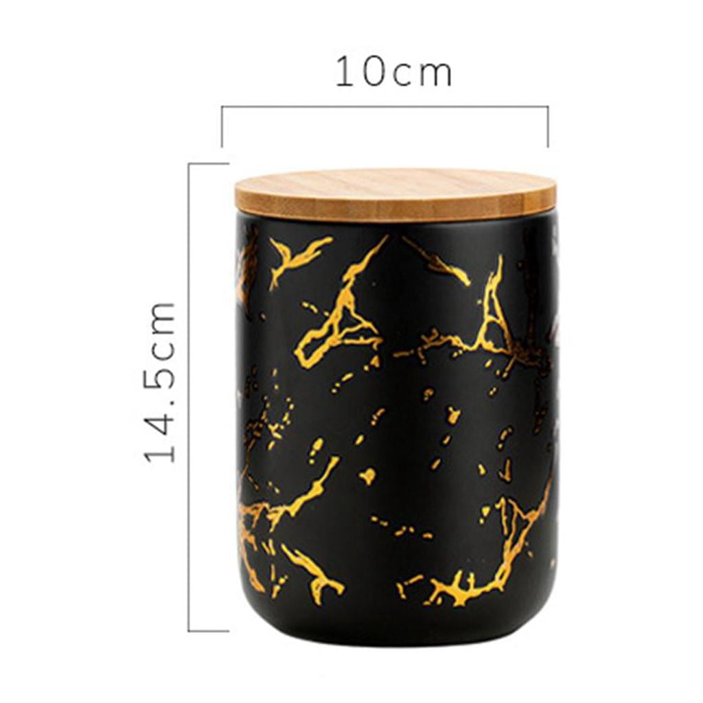 Fiocias Ceramic Sugar Bowl Canister Jars Condiment Airtight Lids Food Storage Containers Black M