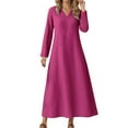 thumbnail image 2 of Conairie Women Flowy Dresses Solid Color V Neck Loose Stretch Fashion Long Sleeve A-Line Dress Lightweight Spring Fall formal Dresses Hot Pink XL, 2 of 4