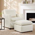 thumbnail image 2 of Spruce & Spring Upholstered Ottoman Footstool with Padded Cushion for Living Room and Bedroom, Cream White Fabric, 2 of 6