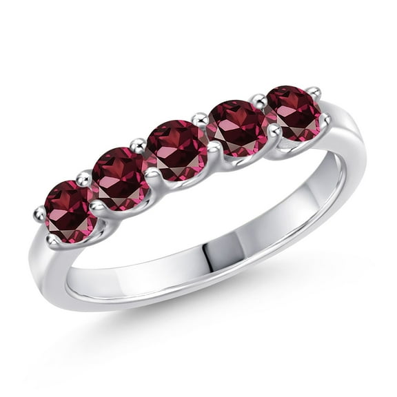 Gem Stone King 925 Sterling Silver Red Rhodolite Garnet Wedding-Bands Ring for Women | 1.10 Cttw | Round 3.5MM | Gemstone January Birthstone | Size 9
